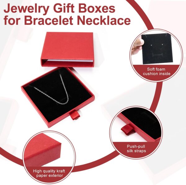 4 Pcs Jewelry Gift Box, 3.5×3.5x0.7Inch Cardboard Jewelry Boxes, Fancy Necklace Bracelet Earring Drawer Organizer Box, Kraft Empty Jewellery Boxes for Necklace Ring Earring Display Box (Red) - Image 3