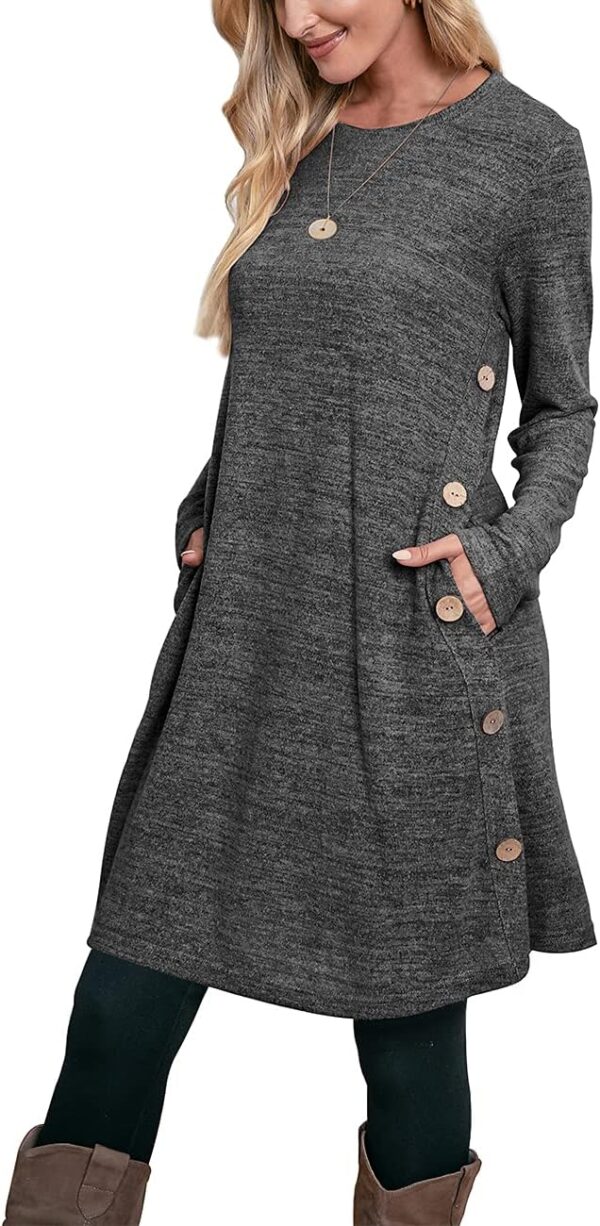 OFEEFAN Womens Long Sleeve Tunic Dres Fall Outfits with Pockets Buttons