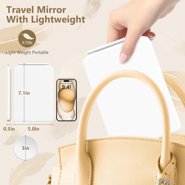 Rechargeable Makeup Mirror for Travel, Vanity Mirror with 80LEDs, 3 Color Light, 2000mAh Battery, Portable Ultra Slim Lighted Mirror, Travel Essential - Image 5