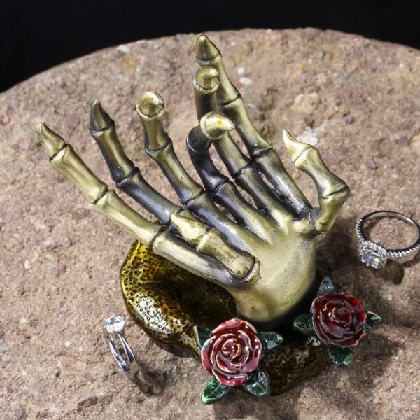 YU FENG Gothic Rose Skeleton Hand Jewelry Holder for Halloween Decor Rings Necklaces and Jewellery Accessories Hand Form Display Holders for Women Gift - Image 3