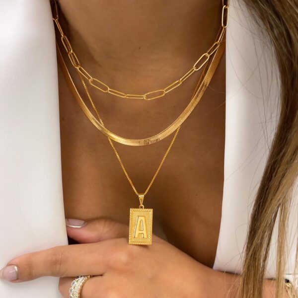 Turandoss Layered Initial Necklaces for Women - Gold Plated Layering Paperclip Chain Choker Necklace Snake Necklace Square Letter Initial Necklace Layered Gold Necklaces Gold Jewelry for Women Jewelry - Image 2