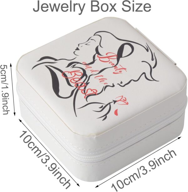 Small Portable Travel Jewelry Box Organizer Storage Leather Jewellery Earrings Necklaces Ring Display Case Girls Women Gift (Beauty Beast) - Image 5