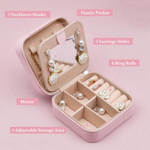 MODENGKONGJIAN Travel Jewelry Case for Women Fashion, Ring Necklace Earring Jewelry Holder Organizer Box, Small Portable Personalized Pink Jewellery Storage Box, Christmas Gifts Initial I - Image 4