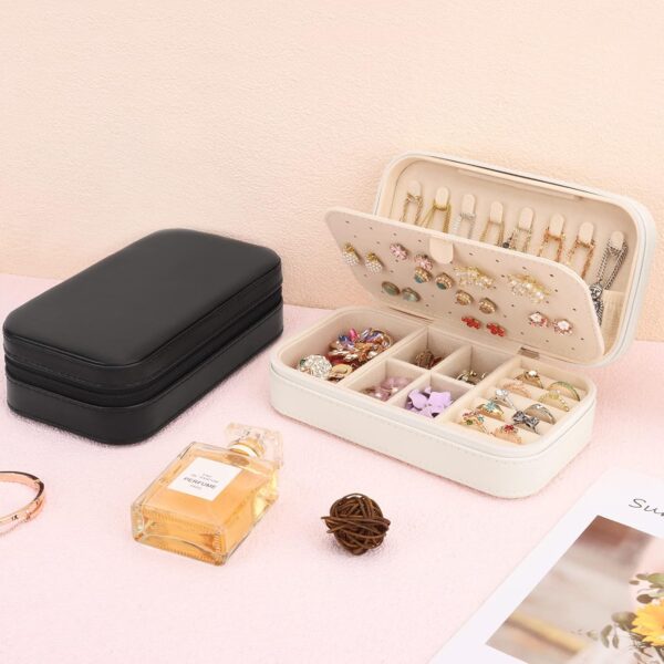 DesignSter Travel Jewelry Box, PU Leather Portable Jewelry Case, Small Jewelry Boxes for Gifts, Travel Jewelry Organizer for Women Rings Earrings Necklaces Bracelets (Beige) - Image 6