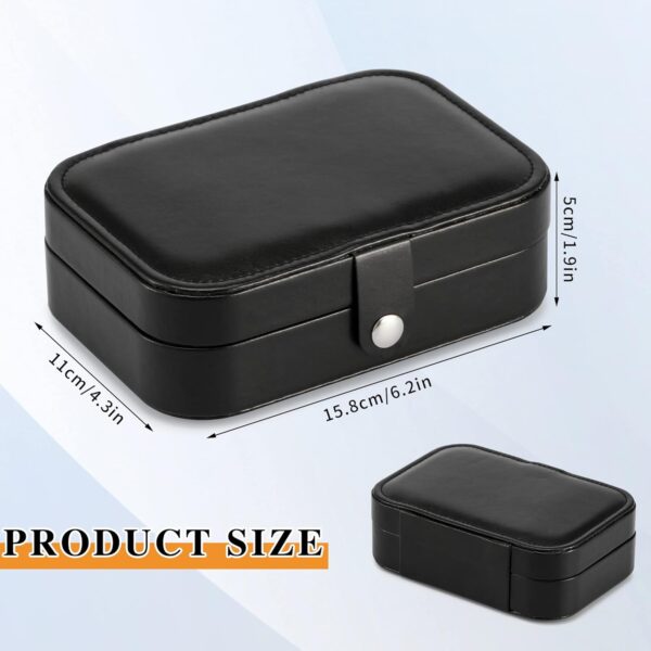 Travel Jewelry Box, PU leather Small Jewelry Organizer For Female Girls, double layer portable mini travel case for storing earrings, rings, necklaces.(Black) - Image 2