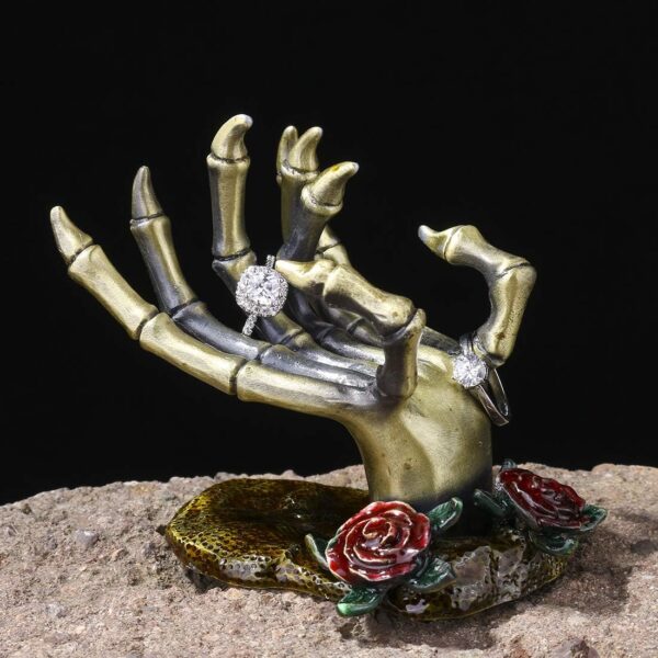 YU FENG Gothic Rose Skeleton Hand Jewelry Holder for Halloween Decor Rings Necklaces and Jewellery Accessories Hand Form Display Holders for Women Gift - Image 9