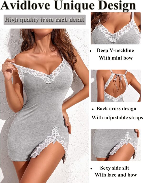 Avidlove Womens Lingerie Sexy Lace Babydoll V Neck Sleepwear Cotton Nightgowns for Women Chemise - Image 5