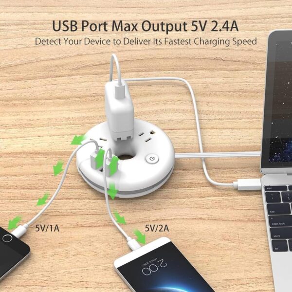 Travel Power Strip, NTONPOWER 3 Outlets 3 USB Portable Desktop Charging Station Short Extension Cord 3ft for Office, Home, Hotels, Cruise Ship, Nightstand, White, i-Donut Power Strip - Image 3