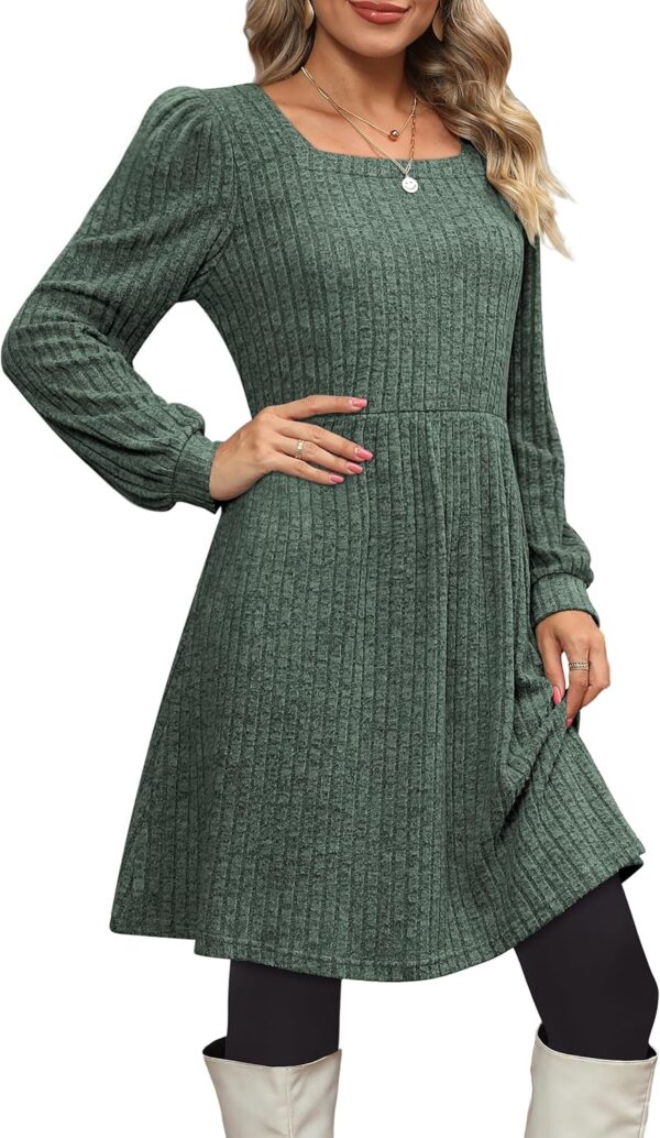 OFEEFAN Womens Knit Sweater Dress with Pockets Square Neck Long Sleeve Dresses - Image 3