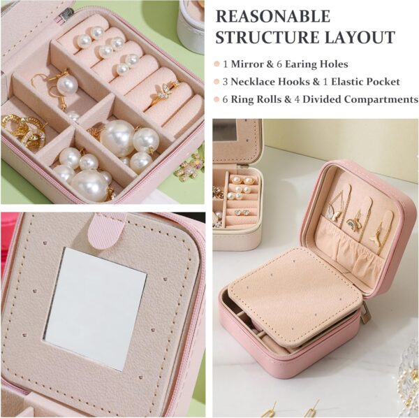 MODENGKONGJIAN Travel Jewelry Case for Women Fashion, Ring Necklace Earring Jewelry Holder Organizer Box, Small Portable Personalized Pink Jewellery Storage Box, Christmas Gifts Initial I - Image 3