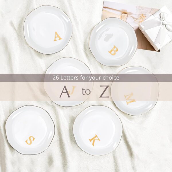 ProCase Ceramic Jewelry Tray, Initial Ring Dish Trinket Plate Engagement Gift, Small Personalized Monogram Ring Bowl for Wedding, White Decorative Jewelry Holder for Women Vanity -Letter E - Image 6