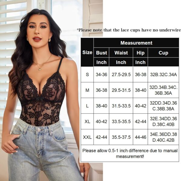 Avidlove Lingerie for Women Lace Bodysuit One Piece Teddy Babydoll Mesh Chemise V Neck Sleepwear - Image 6