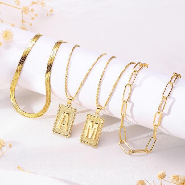 Turandoss Layered Initial Necklaces for Women - Gold Plated Layering Paperclip Chain Choker Necklace Snake Necklace Square Letter Initial Necklace Layered Gold Necklaces Gold Jewelry for Women Jewelry - Image 7