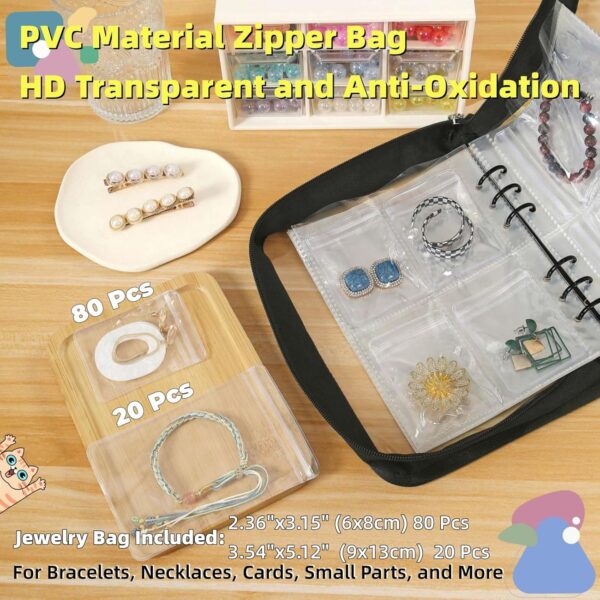 Jewellery Storage Book set Transparent Travel Bracelet Earring organizer Book jewelry pouch organizer Zipper Bag (Black) - Image 7