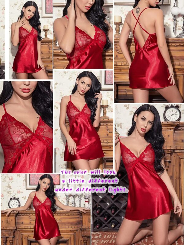 Avidlove Women Lingerie V Neck Nightwear Satin Sleepwear Lace Chemise Mini Teddy - Image 8