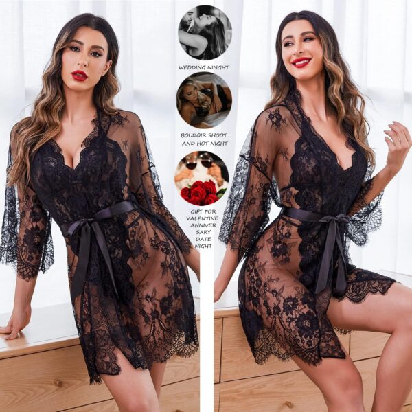 Avidlove Women Sexy Lingerie Set 2 Piece Lace Kimono Robe with Lace Teddy Lingerie Bodysuit - Image 2