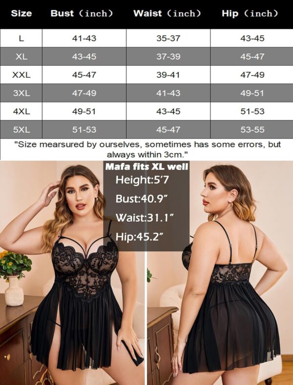 Avidlove Plus Size Lingerie Lace Babydoll Womens Strap Chemise Nightgown V Neck Nighty Mesh Sleepwear Side Slit Nightdress - Image 6