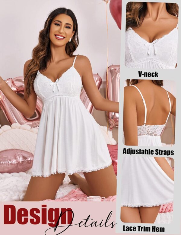 Avidlove Women Nightgown Sexy Sleepwear Lace Chemise V-neck Modal Babydoll Lounge Dress - Image 2