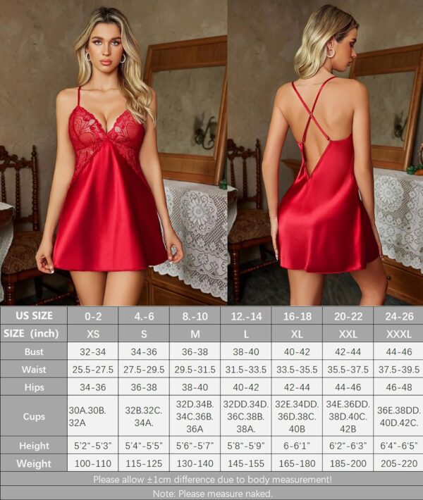 Avidlove Women Lingerie V Neck Nightwear Satin Sleepwear Lace Chemise Mini Teddy - Image 6