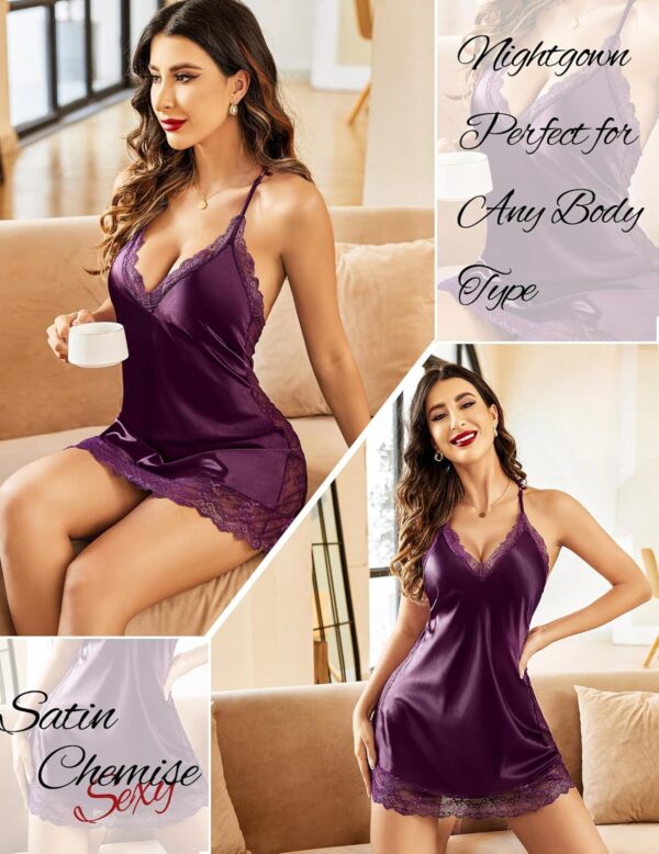 Avidlove Women Lingerie Satin Lace Chemise Nightgown Sexy Full Slips Sleepwear S-4XL - Image 2