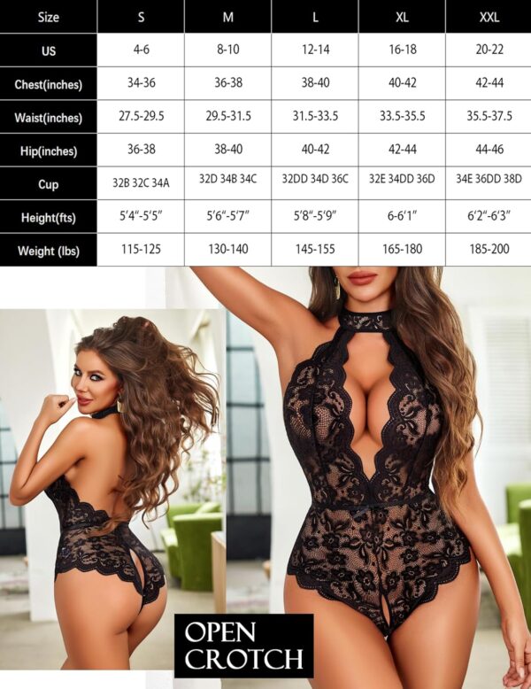 Avidlove Lingerie for Women Halter Lace Bodysuit V Neck Teddy One Piece Babydoll Nightgown - Image 6