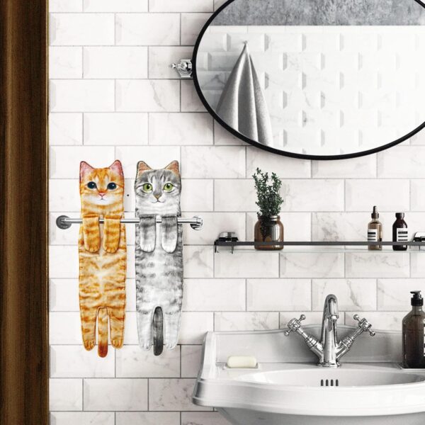 Cat Funny Hand Towels for Bathroom Kitchen - Cute Decorative Cat Decor Hanging Face Towels-Unique Mothers Day Valentines Day Housewarming Birthday Gifts for Women Mom Cat Lovers - Image 4