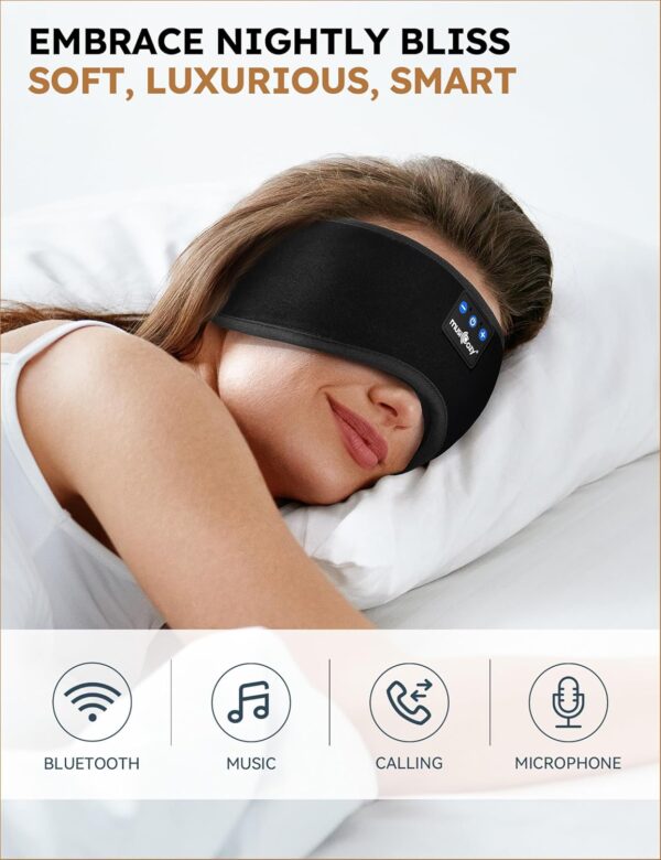 MUSICOZY Sleep Headphones Bluetooth 5.2 Headband Sleeping Eye Mask for Mom Women Men Wireless Music Earbuds Earphones for Side Sleepers Built-in HD Speakers Cool Gadgets Unique Gifts - Image 2