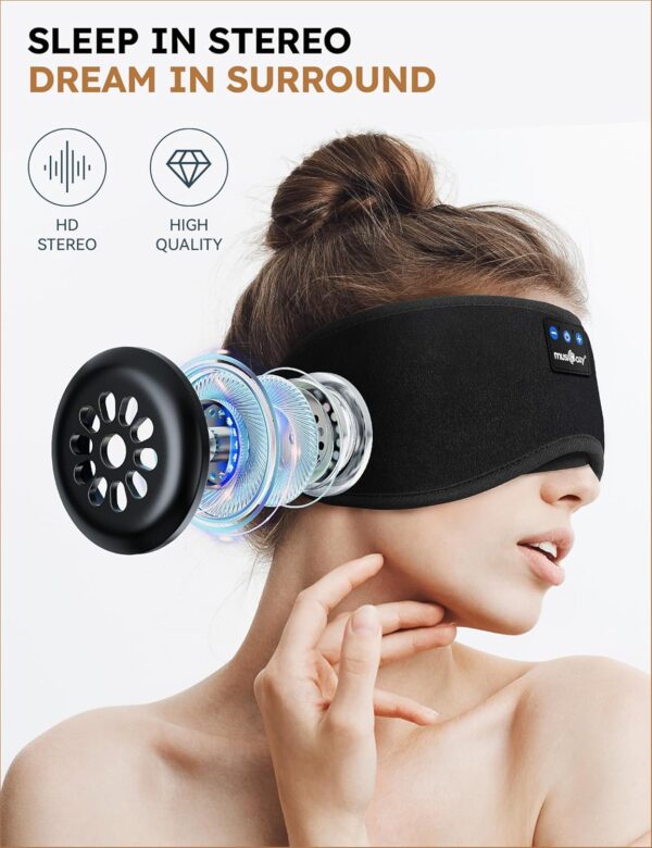 MUSICOZY Sleep Headphones Bluetooth 5.2 Headband Sleeping Eye Mask for Mom Women Men Wireless Music Earbuds Earphones for Side Sleepers Built-in HD Speakers Cool Gadgets Unique Gifts - Image 4