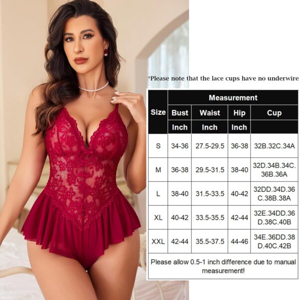 Avidlove Lingerie for Women Lace Bodysuit One Piece Teddy Babydoll Mesh Chemise V Neck Sleepwear - Image 6