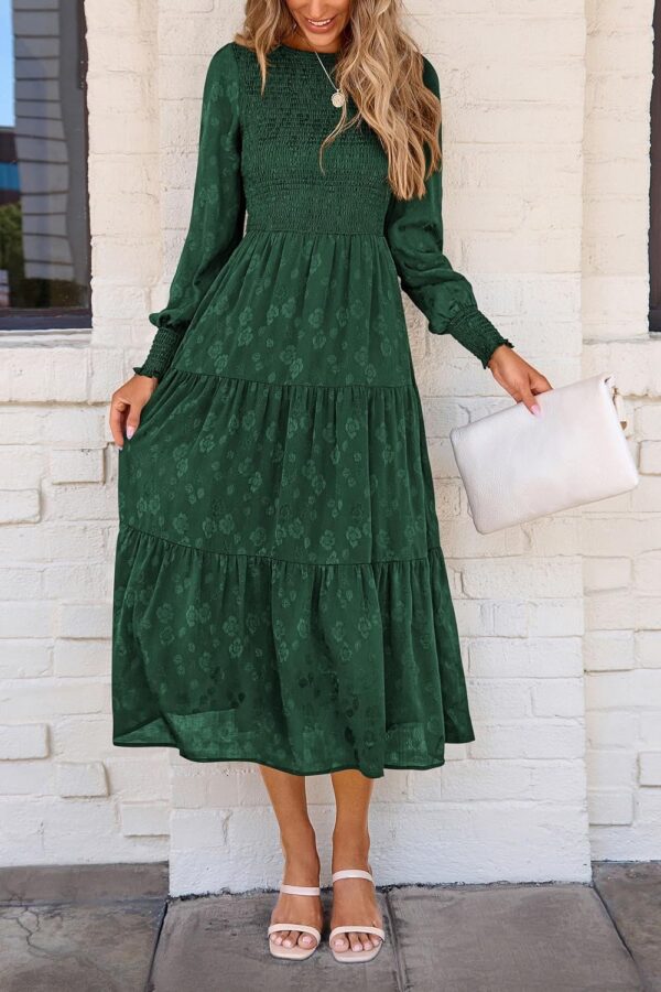 PRETTYGARDEN Women's Fall Midi Dress Long Sleeve Floral Smocked Elegant Wedding Guest Long Flowy Dresses with Pockets - Image 4