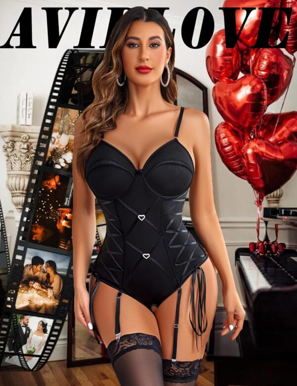 Avidlove Lingerie for Women Sexy Corset Garter Lingerie Set Tummy Control Teddy Bodysuit Boudoir Outfit - Image 2