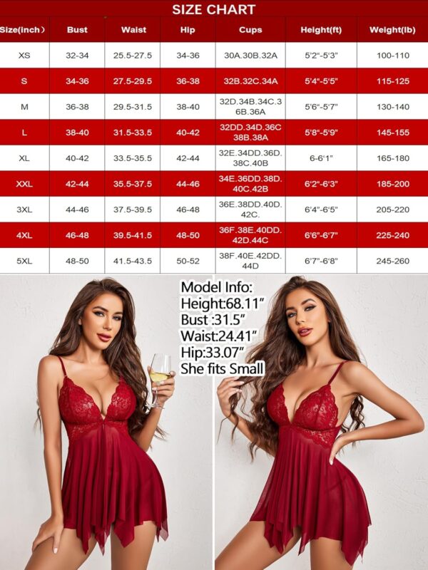 Avidlove Women Lace Lingerie Front Closure Babydoll V Neck Nightwear Sexy Chemise Nightie - Image 6