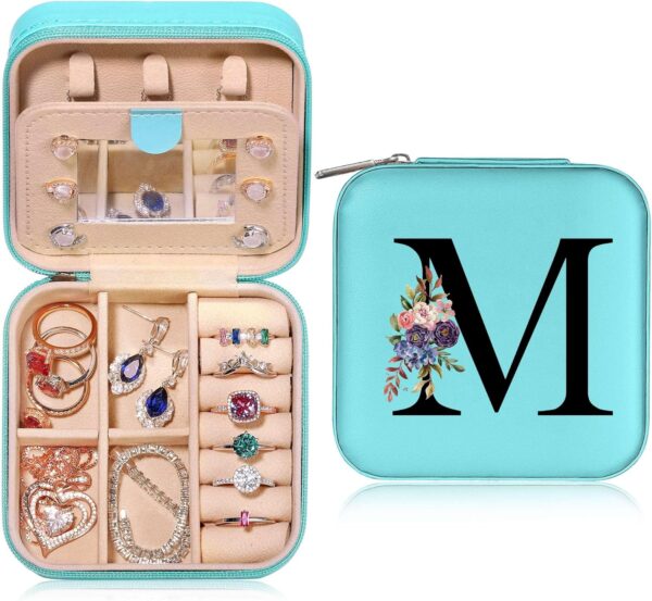 Parima Travel Jewelry Organizer for Women Girls, Mini Travel Jewelry Case Jewelry Organizer Travel Ring Organizer Necklace Organizer Earring Organizer Box Small Jewelry Organizer - Letter M, Blue