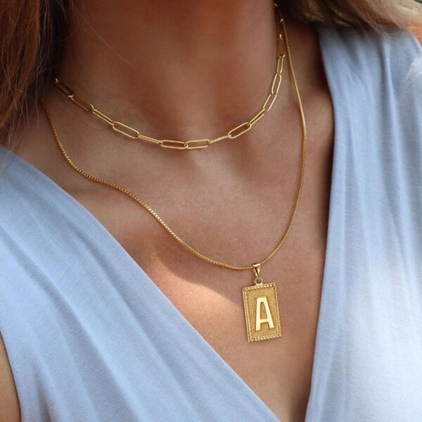 Turandoss Layered Initial Necklaces for Women - Gold Plated Layering Paperclip Chain Choker Necklace Snake Necklace Square Letter Initial Necklace Layered Gold Necklaces Gold Jewelry for Women Jewelry - Image 3