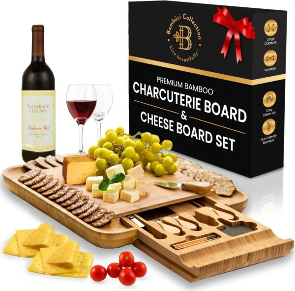 Charcuterie Board - Bamboo Cheese Board and Charcuterie Gift Set & Accessories - Wedding Gifts for Couples 2024, Housewarming Gifts New Home, Birthday, Christmas, White Elephant Gifts, Kitchen Gadgets