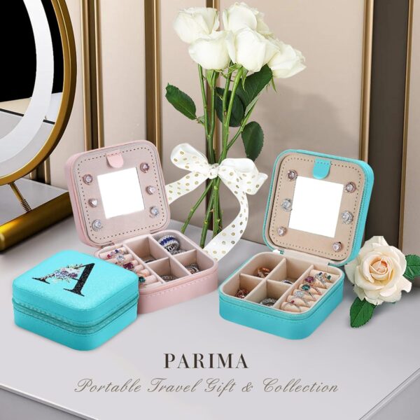 Parima Travel Jewelry Organizer for Women Girls, Mini Travel Jewelry Case Jewelry Organizer Travel Ring Organizer Necklace Organizer Earring Organizer Box Small Jewelry Organizer - Letter M, Blue - Image 6