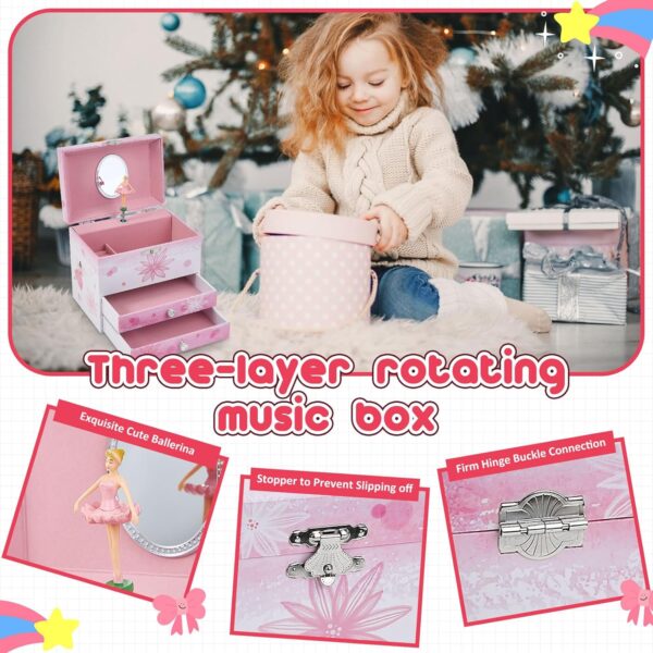 Musical Jewellery Box for Girls with 2 Drawers, Kids Toys Music Box with Spinning Ballerina,Girls Gift for 3-12 Years Old Jewel Storage Box - Image 2