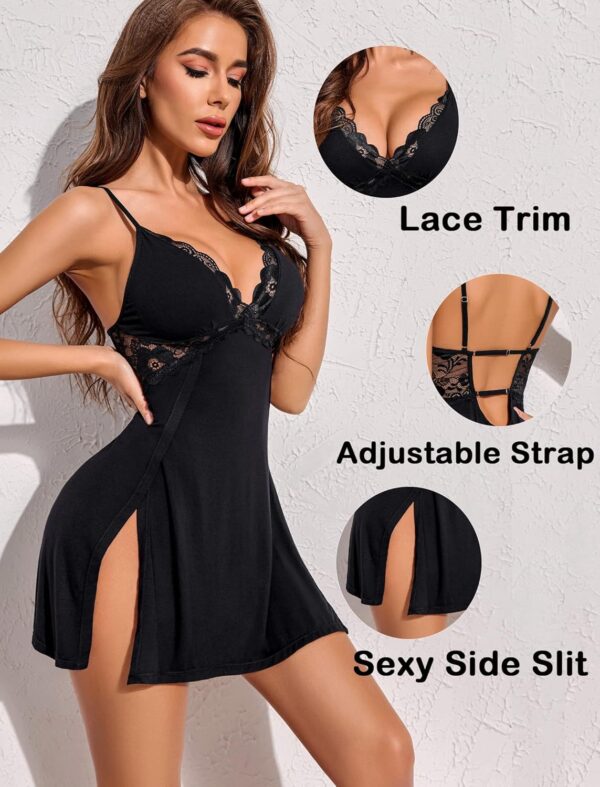 Avidlove Women Lingerie Lace Chemise Sexy Nightgown Modal Babydoll Side Slit Sleepwear - Image 2