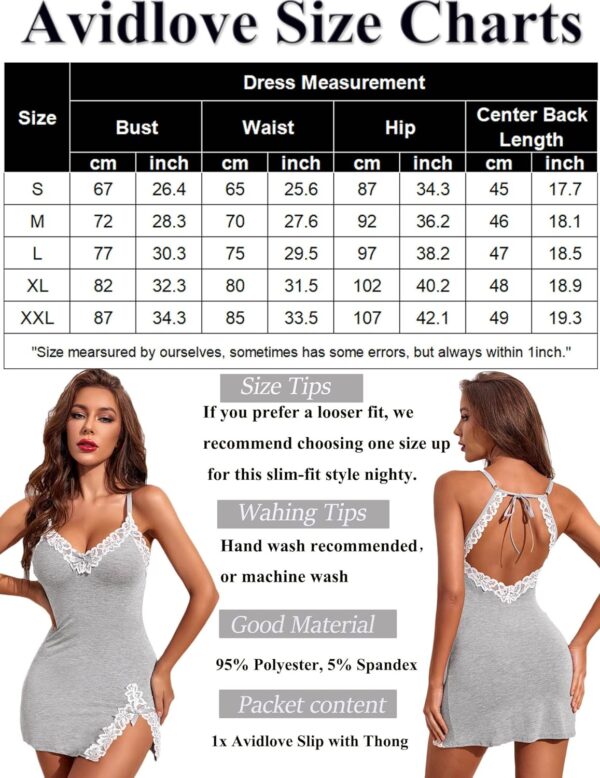 Avidlove Womens Lingerie Sexy Lace Babydoll V Neck Sleepwear Cotton Nightgowns for Women Chemise - Image 6