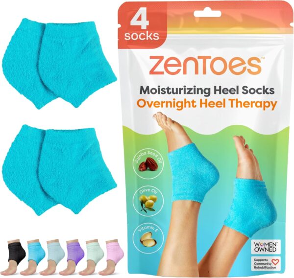 ZenToes Moisturizing Fuzzy Sleep Socks with Vitamin E, Olive Oil and Jojoba Seed Oil to Soften and Hydrate Dry Cracked Heels (Regular, Blue)