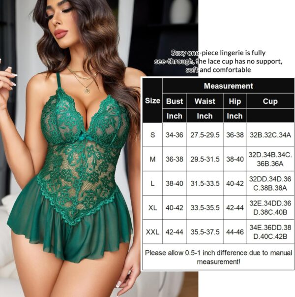 Avidlove Lingerie for Women Lace Bodysuit One Piece Teddy Babydoll Mesh Chemise V Neck Sleepwear - Image 6