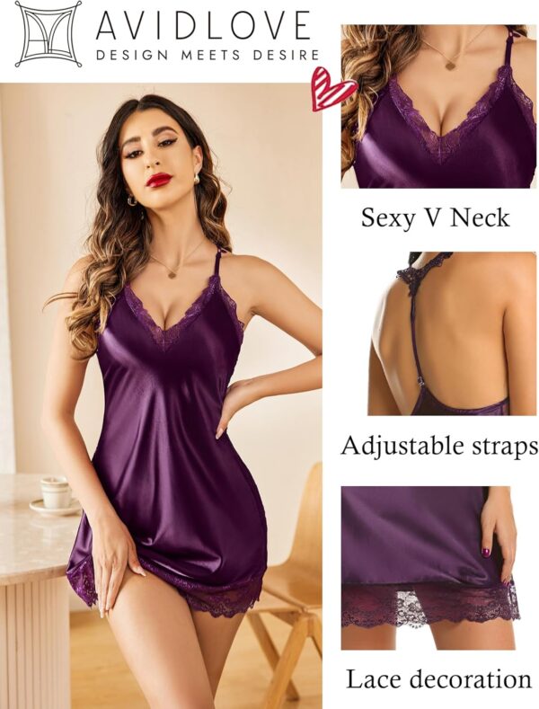 Avidlove Women Lingerie Satin Lace Chemise Nightgown Sexy Full Slips Sleepwear S-4XL - Image 3