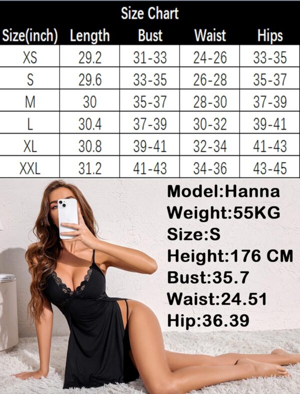 Avidlove Women Lingerie Lace Chemise Sexy Nightgown Modal Babydoll Side Slit Sleepwear - Image 5