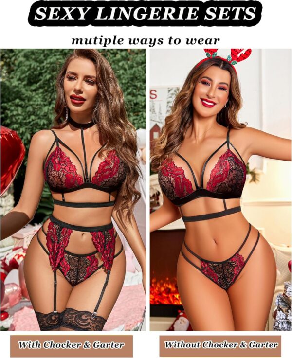 Avidlove Lace Garter Lingerie Set with Removable Choker Teddy Babydoll Strappy Bra and Panty Set (No Stockings) - Image 2