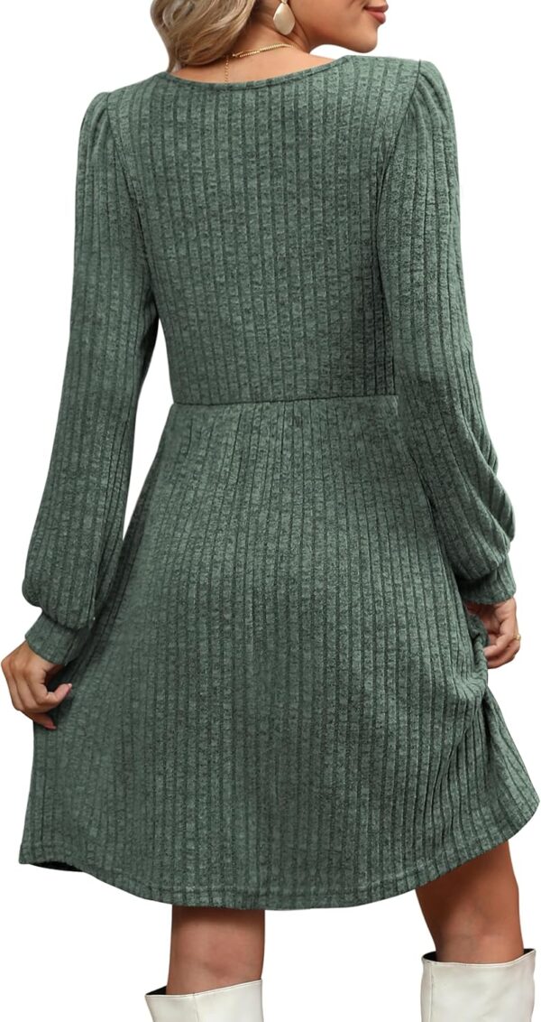 OFEEFAN Womens Knit Sweater Dress with Pockets Square Neck Long Sleeve Dresses - Image 4