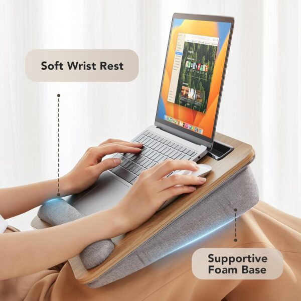 HUANUO Portable Lap Laptop Desk with Pillow Cushion, Fits up to 15.6 inch Laptop, with Anti-Slip Strip & Storage Function for Home Office Students Use as Computer Laptop Stand, Book Tablet - Image 3