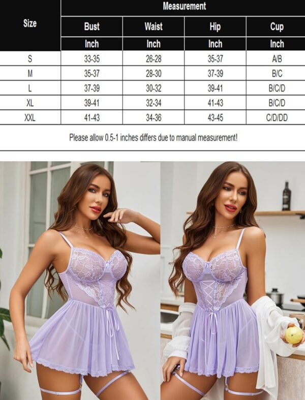 Avidlove Lingerie for Women Sexy Lace Babydoll Mesh Chemise Boudoir Nighty with Garter Belt - Image 6