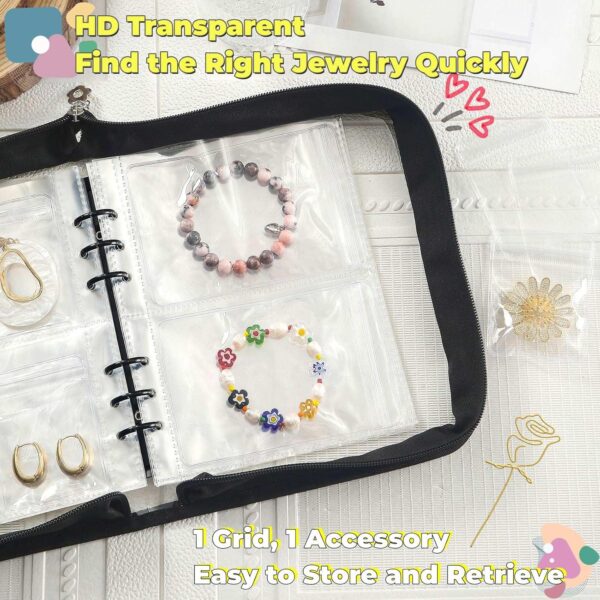 Jewellery Storage Book set Transparent Travel Bracelet Earring organizer Book jewelry pouch organizer Zipper Bag (Black) - Image 2