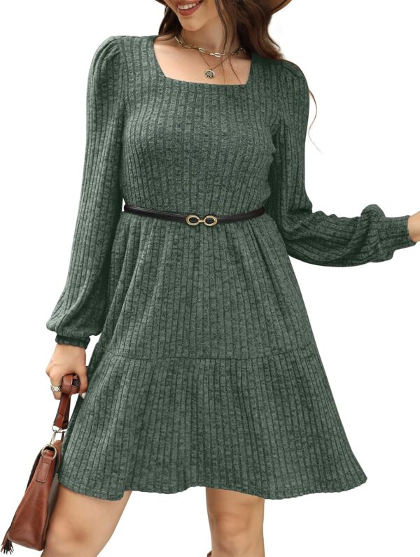 SAMPEEL Womens Square Neck Long Sleeve Fall Dresses Casual Babydoll Sweater Dress - Image 3