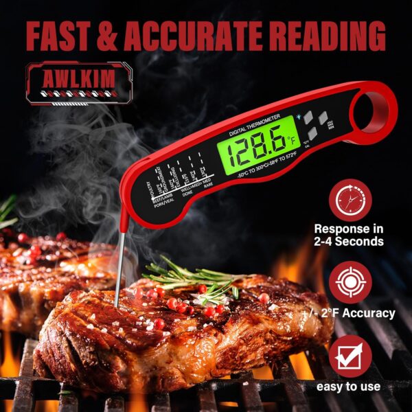 Digital Meat Thermometer for Cooking - Waterproof Kitchen Thermometer with Backlight and Hold, Fast Instant Read Food Thermometer, Candy Making, Outside Grill, Stocking Stuffers for Adult Men - Image 2